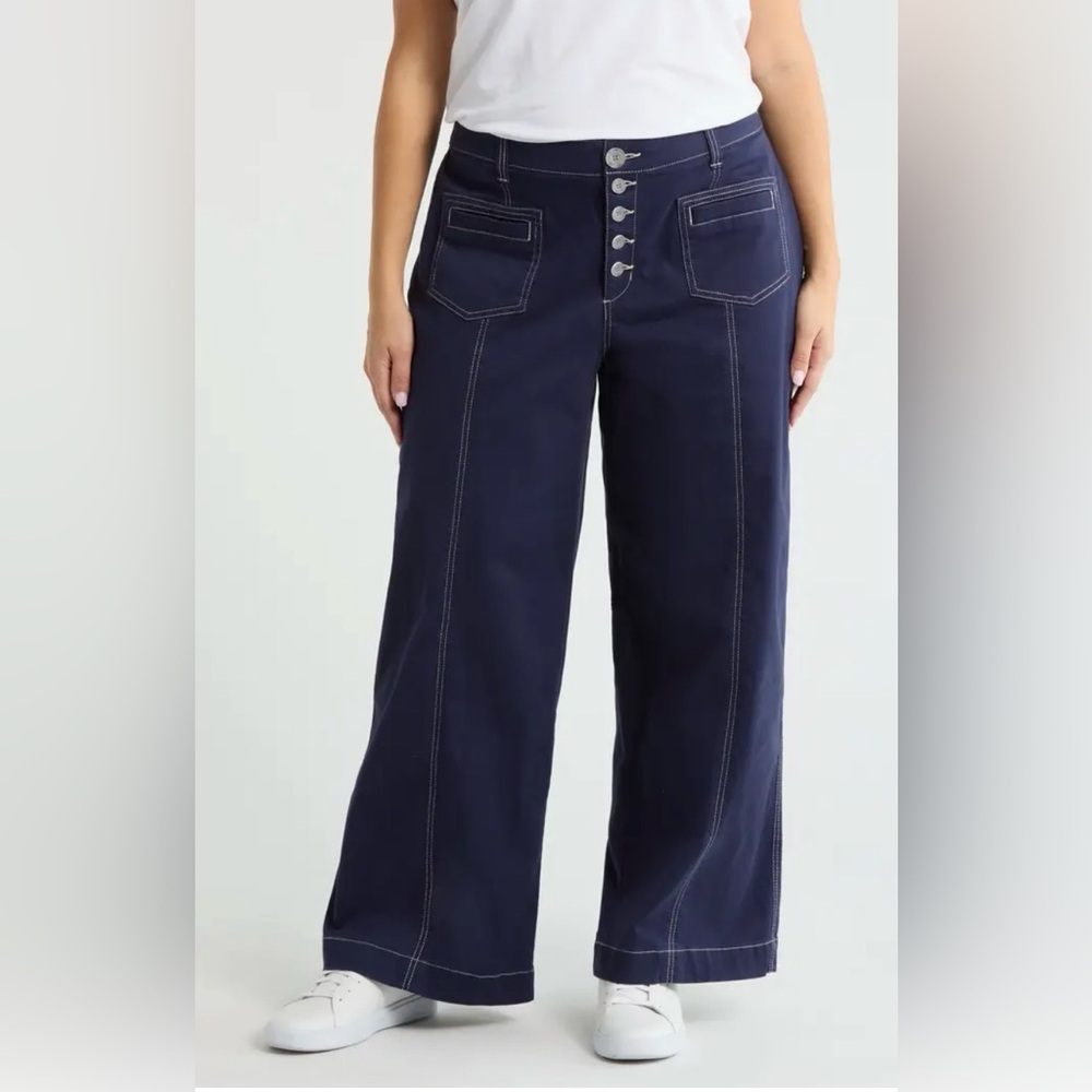 Wit & Wisdom Skyrise Exposed Button Wide Leg Twill Pants 12 P